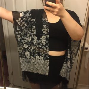 Black and White Floral Kimono